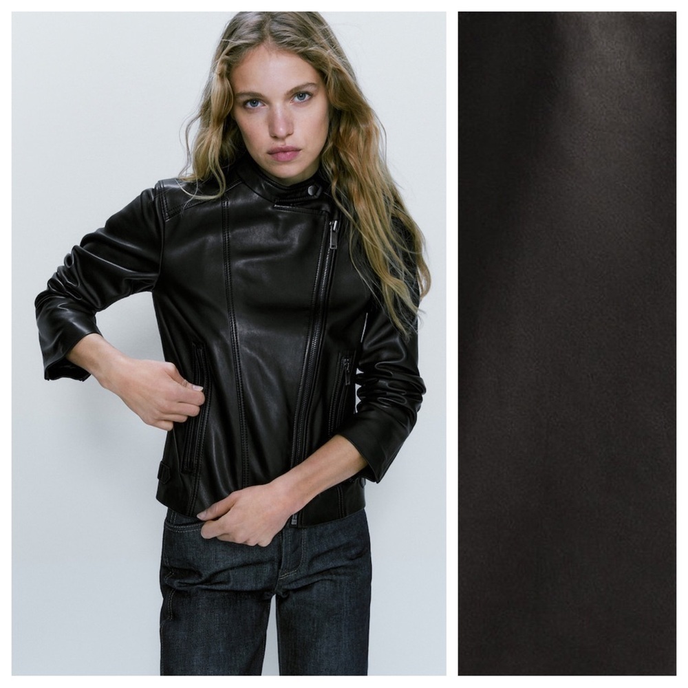 NWOT. Massimo Dutti Black Nappa Leather Jacket. Size XS.